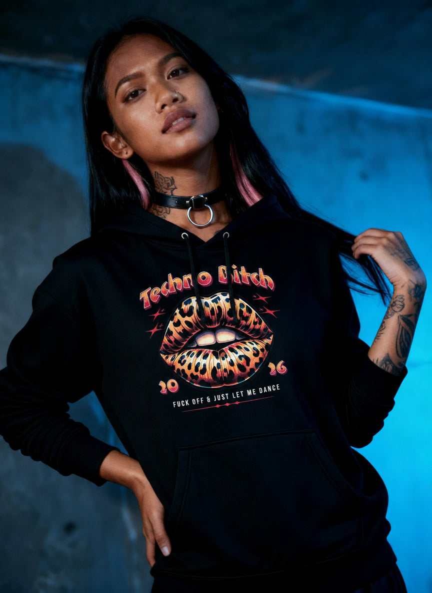 Techno Bitch Lips - Premium Hoodie